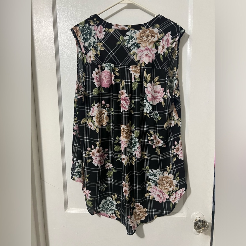 Torrid Plaid and Floral Harper Sleeveless Tunic Blouse Size 1 - Picture 3 of 3